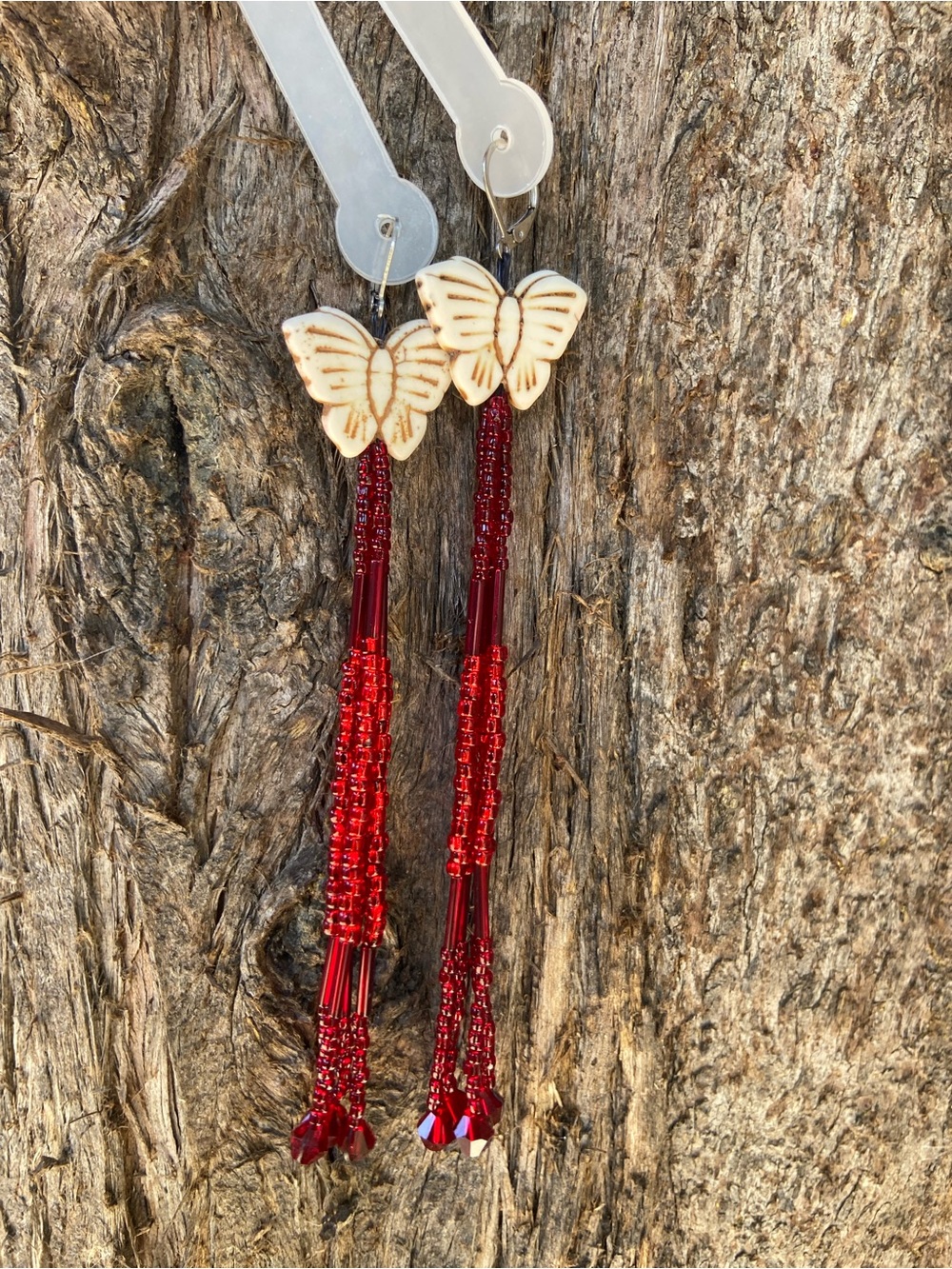 Beaded Butterfly Earring in Ruby Red